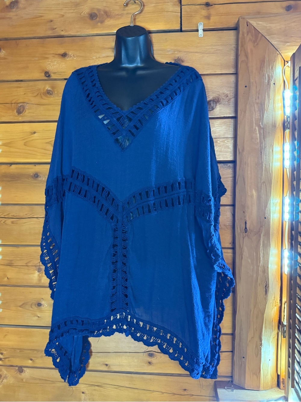 Lane Bryant Navy Blue Gauze Crochet Poncho Blouse Coverup Boho Classic 18/20